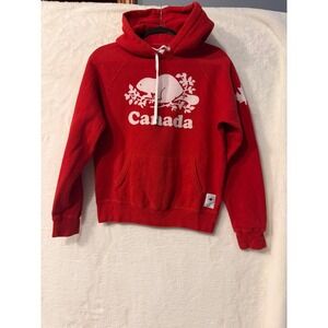 Roots Canada Collection Red Beaver Logo Pullover Hoodie Sweatshirt Small S/P